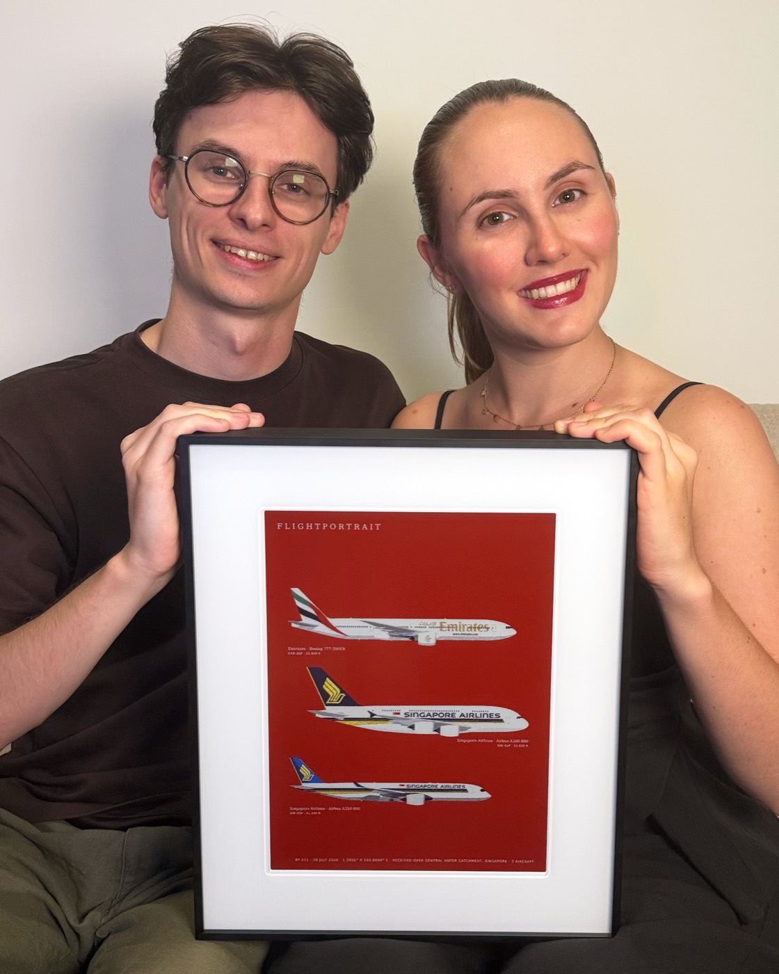 Audrey and Yoann holding the first FlightPortrait.
